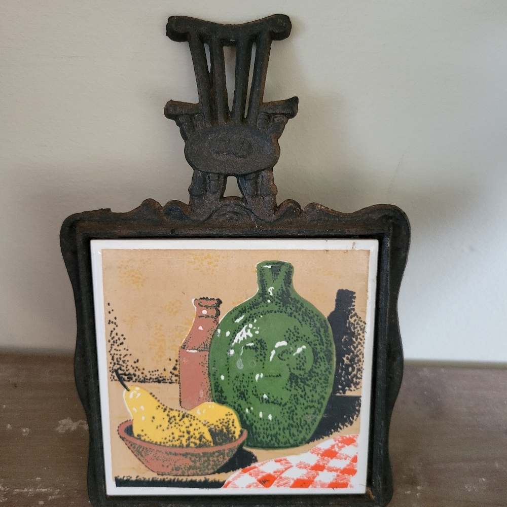 Vintage Enesco Tile & Cast Iron Trivet